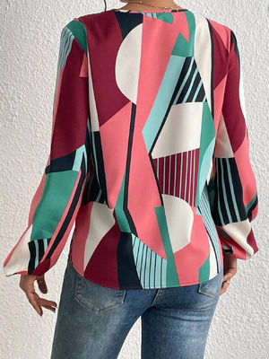 Geometryczny wydruk Dekal T-shirt Dacron Długie rękawy Top dla kobiet