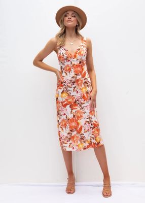Slim Fit bez rękawiczek Dress V szyja Kwiatowa suknia damskie włókna poliestrowe