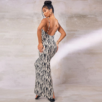 Seksowna drukówka Stylna damska sukienka Zebra Stripe V Neck Halter