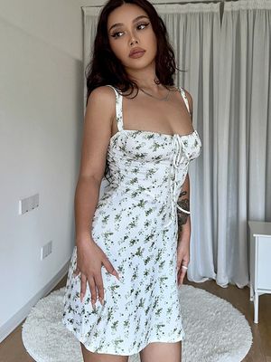 Mała Kwiatowa Seksowna Suknia Slip Halter Slim Fit Spódnica Linia Sukienka