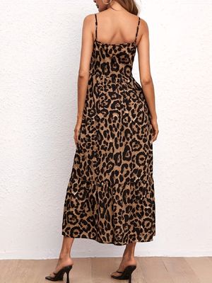 Leopard Print Kobieta suknia z pasem Seksowna suknia z klamką