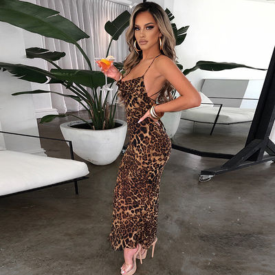 Leopard Print Stylowa suknia damska Seksowna bez pleców Slim Fit Sukienka MIDI