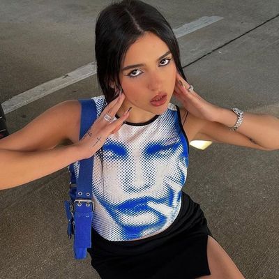 Fashion Street Photo Dekal T-Shirt Print Slim Fit Wysoki szyj Crop Tank