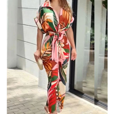 Krótkie rękawy Kwiatowy druk Włosy Mody Damskie sukienki Komfortowe Casual Seksowny Slim Fit