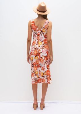 Styl linii bez rękawów Dress Print Round Neck Delicate Floral Sleeveless Dress