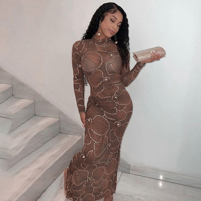 Wysoka talię Slim Body Formal Dress Fashion Gauze See Through Evening Dress Slim Fit