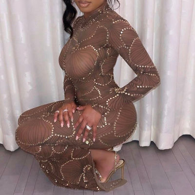 Wysoka talię Slim Body Formal Dress Fashion Gauze See Through Evening Dress Slim Fit