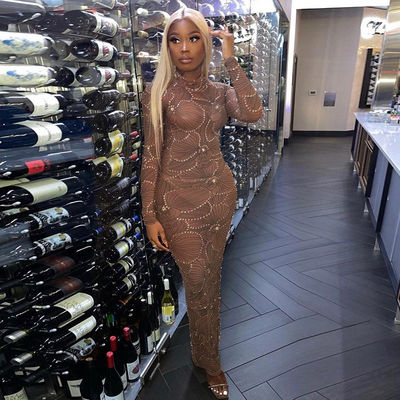 Wysoka talię Slim Body Formal Dress Fashion Gauze See Through Evening Dress Slim Fit