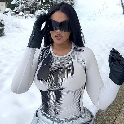 Długa rękawiczka Moda T-shirt Crew Neck T-shirt Slim Fit Crop Tops