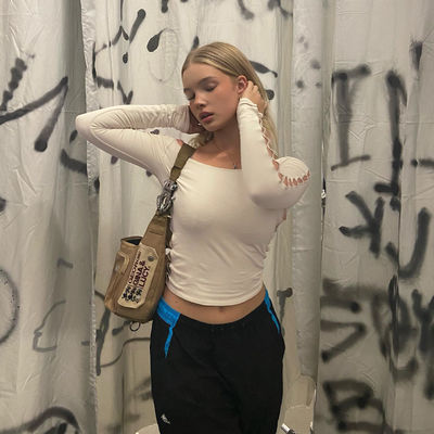 Kobiety Strona Seksowna Ścisłe Koszulki Slim Line Ulica Puszczona Koszulka Długi rękaw