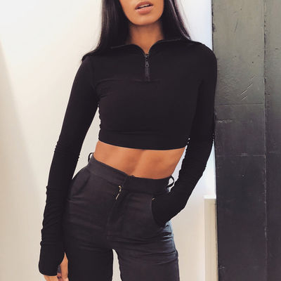 Mody Seksowe sportowe ubrania Długie rękawy uprawy Seksowy sprzęt treningowy Hoodie