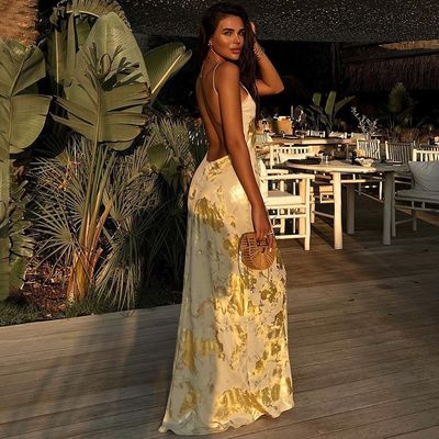 XL Rozmiar Seksowa suknia z podeszwami Moda Seksowa suknia bez pleców Gorąca złota