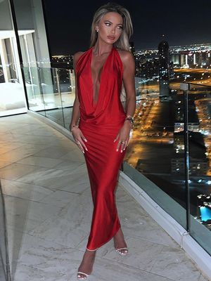 XL Rozmiar Moda Damska suknia Temperament Seksowny V Na szyję