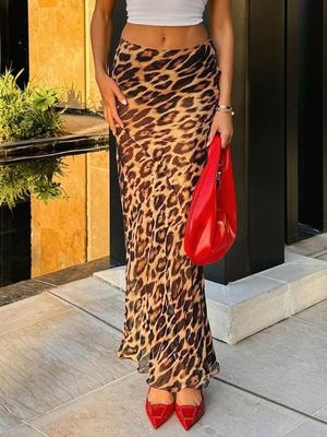 Laty nowa moda Sexy Leopard Print Chiffon Fishtail Spódniczka Podłoga - Długość Spódniczka