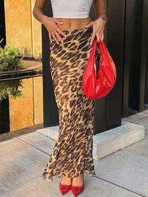 Laty nowa moda Sexy Leopard Print Chiffon Fishtail Spódniczka Podłoga - Długość Spódniczka