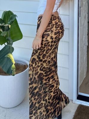 Laty nowa moda Sexy Leopard Print Chiffon Fishtail Spódniczka Podłoga - Długość Spódniczka