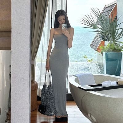 Jednostroniczna sznurówka sznurówka sexy moda czysta wiatr szczupła talię talię długą sukienkę