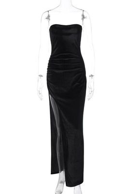 Nowa moda latem Seksowna Slit Slim Pleated bezpaskowa suknia