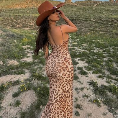 Laty nowa moda wydrukowany szczupły fit podzielony seksowny halter halter suknia